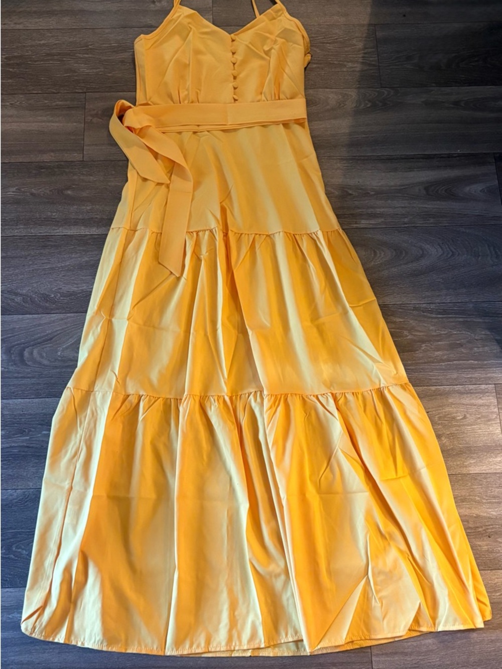 Yellow Tiered Maxi Dress with Waist Tie - Women